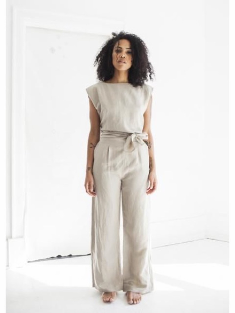 OZMA Of California Silk Matador Romper Jumpsuit Wrap Stucco Nubby Size M